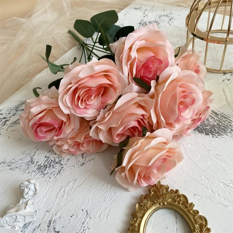 2 Bushes 18" Roses Artificial Silk Flowers Pink Heart