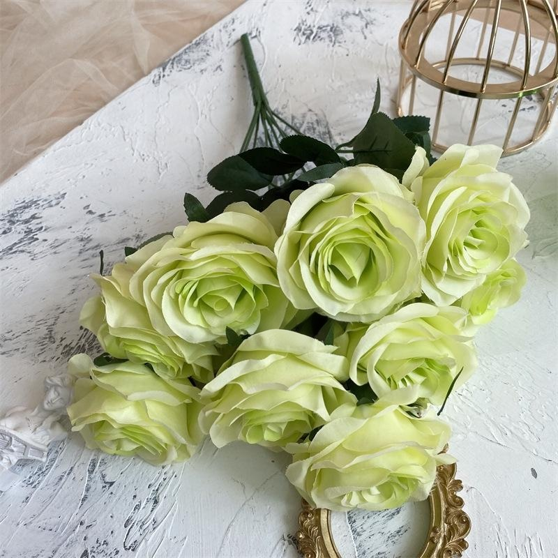 2 Bushes 18" Roses Artificial Silk Flowers Green
