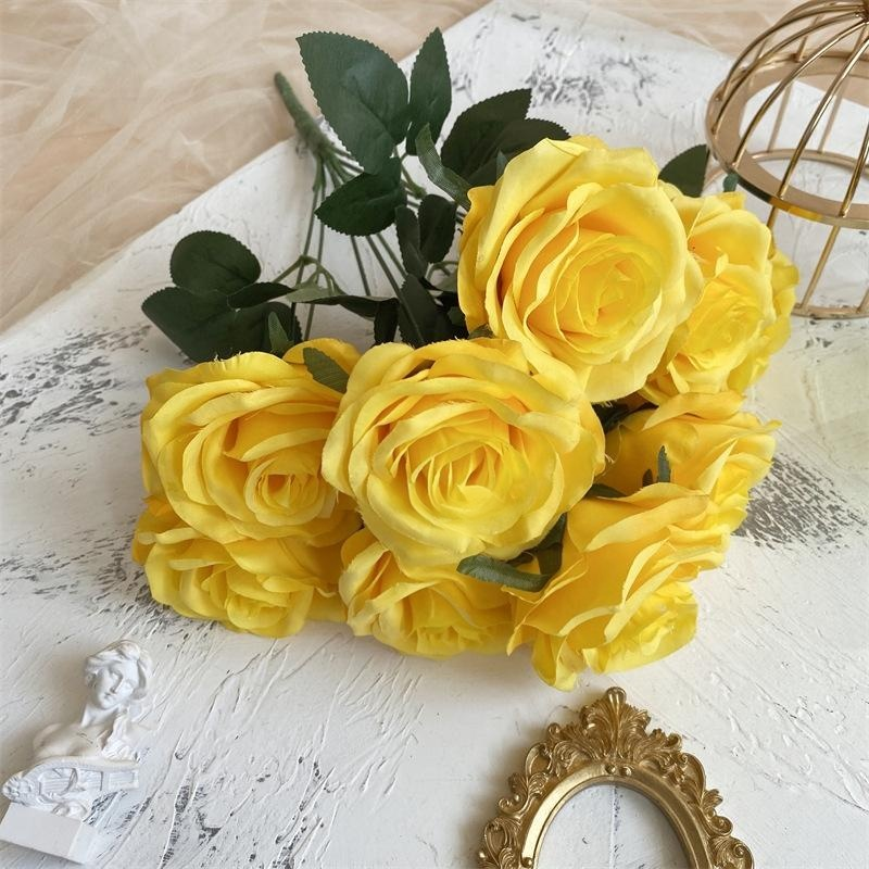 2 Bushes 18" Roses Artificial Silk Flowers Yellow