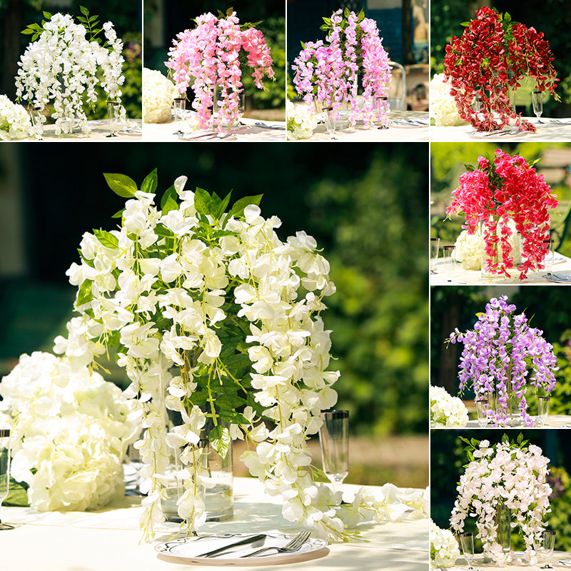 5Pcs Artificial Wisteria Flowers 3.6 Feet/Piece Dense Artificial Fake Wisteria Vine Ratta Hanging Garland Silk Flowers String Home Party Wedding Decor
