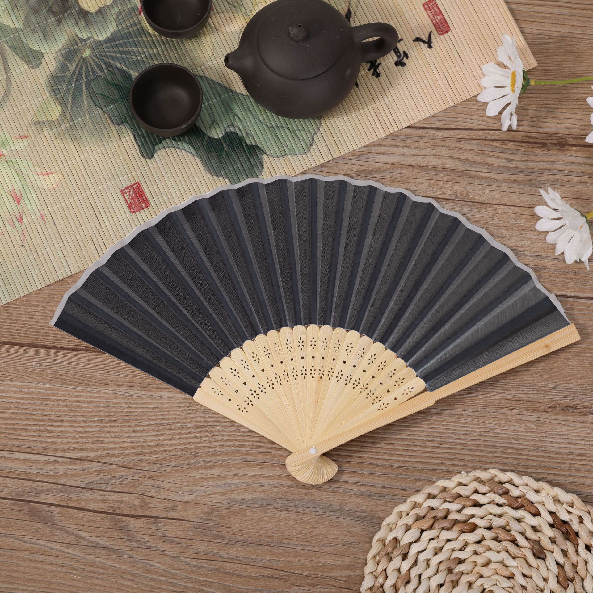 5 PCS Hand Fans for Women Foldable Handheld Portable Chinese Style Black