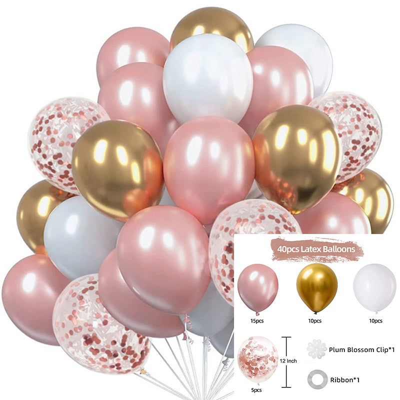 40 Pcs 12" Party Balloons with Ribbon for Birthday Wedding Graduation Anniversary Party Decorations