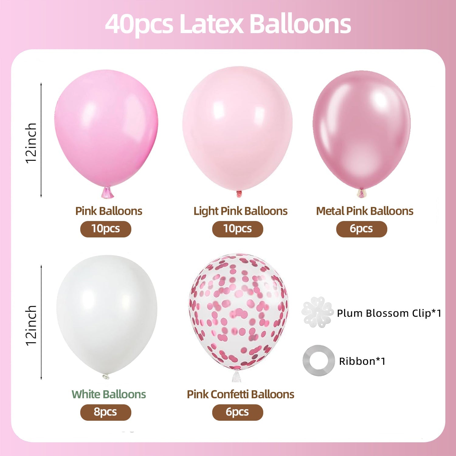 Set of 40 Pink Party Balloon Kit 12"