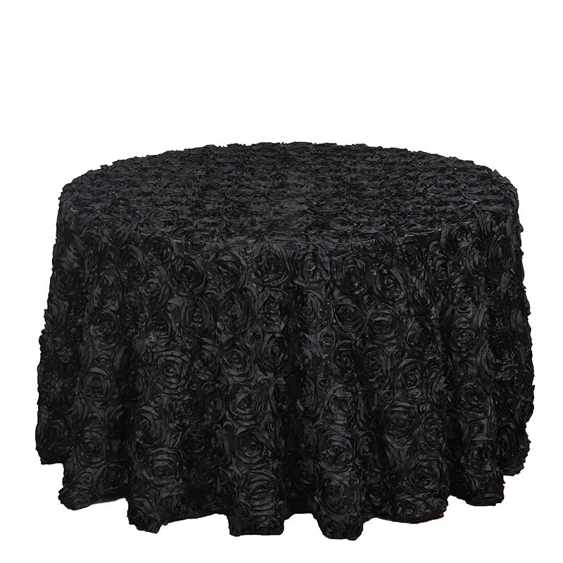 Round tablecloth with rose flowers 130" Black