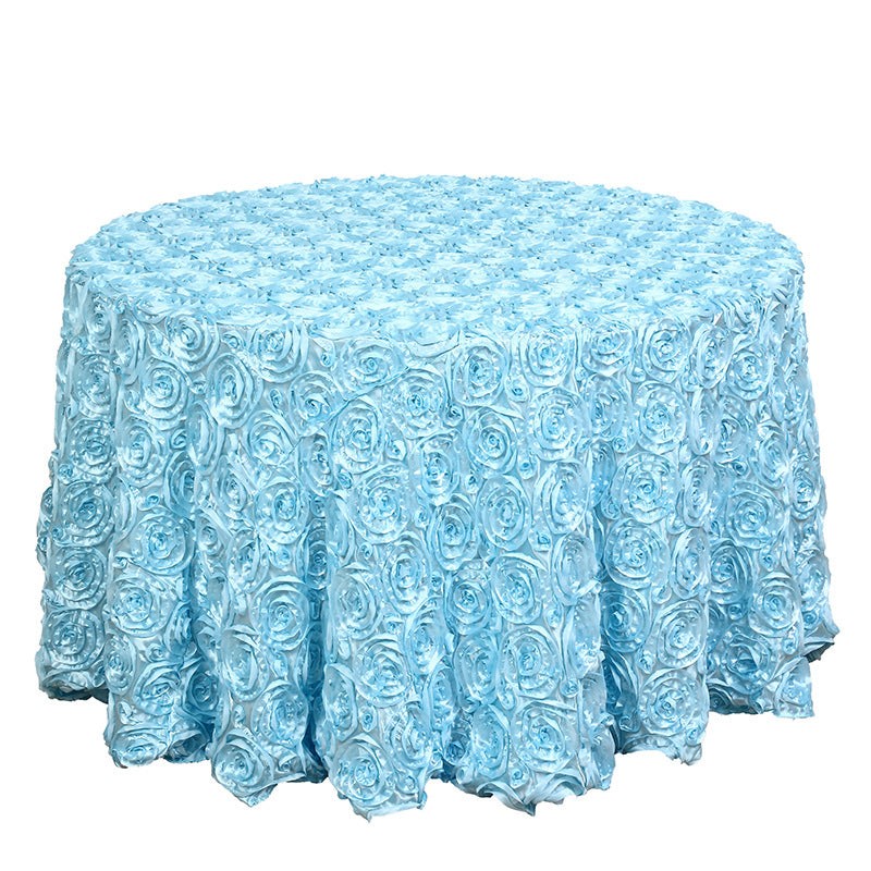 Round tablecloth with rose flowers 120" Blue