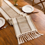 Bohemian Style Wide Striped Woven Table Runner for Living Room Decoration, with Tassel Weave