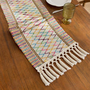 Bohemian Style Tassel Cotton Table Runner - Colorful Rhombus