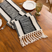 Bohemian Style Tassel Cotton Table Runner - Wide Stripes Black