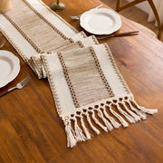 Bohemian Style Tassel Cotton Table Runner - Wide Stripes Brown