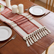 Bohemian Style Tassel Cotton Table Runner - Wide Stripes Red