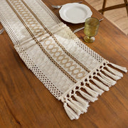 Bohemian Style Tassel Cotton Table Runner - Openwork Cable Knit Brown