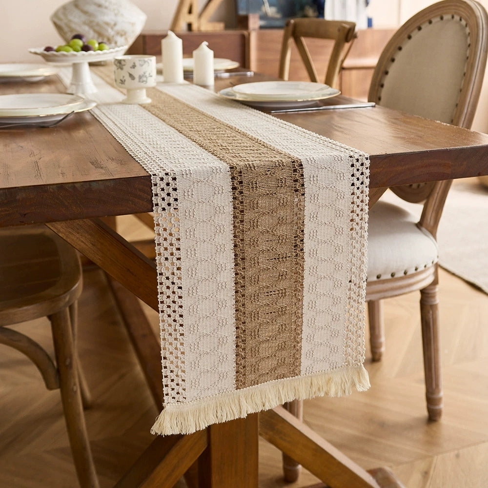 Bohemian Tassel Table Runner, Openwork Tablecloth, Suitable for Country Weddings and Home Décor