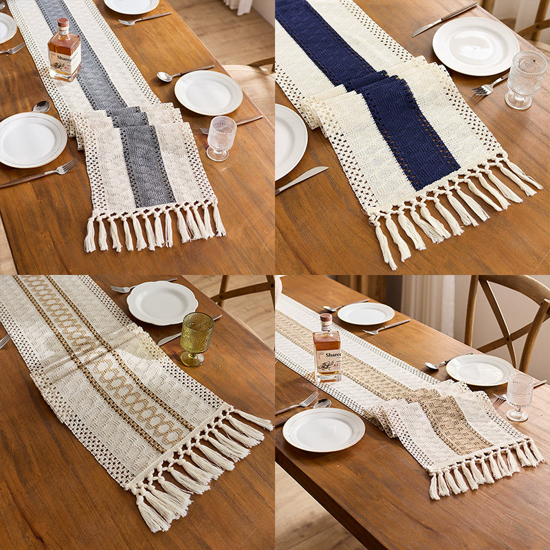 Bohemian Tassel Table Runner, Openwork Tablecloth, Suitable for Country Weddings and Home Décor
