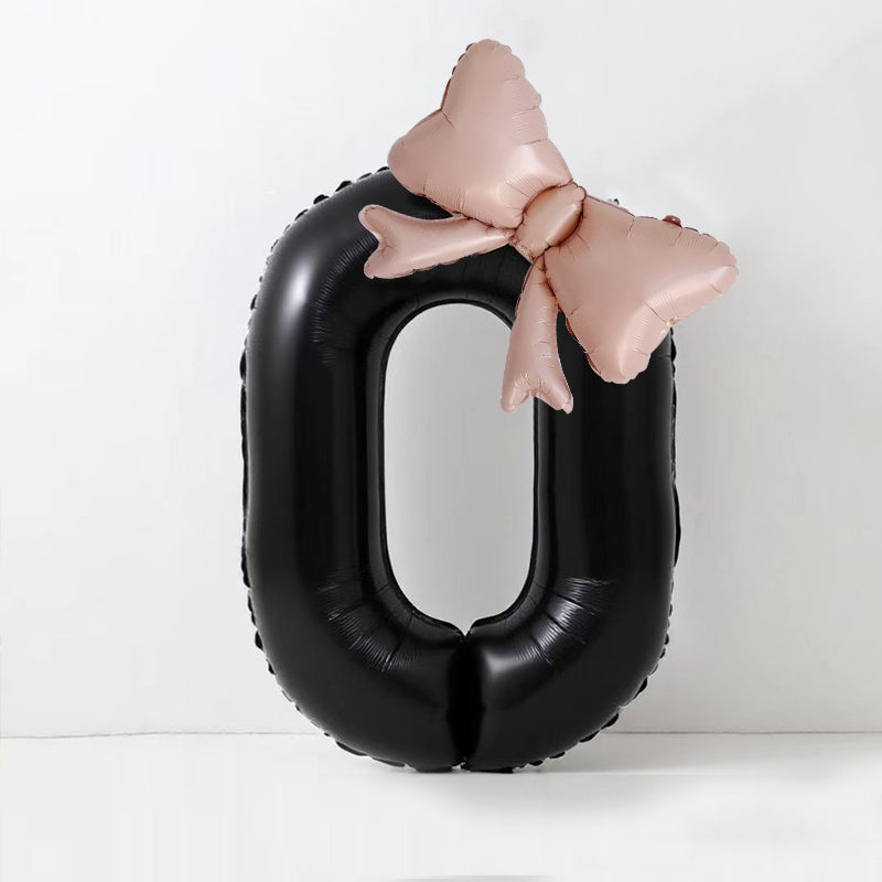 40" Large Foil Number Balloons With Bow Balloon - Number 0 Black