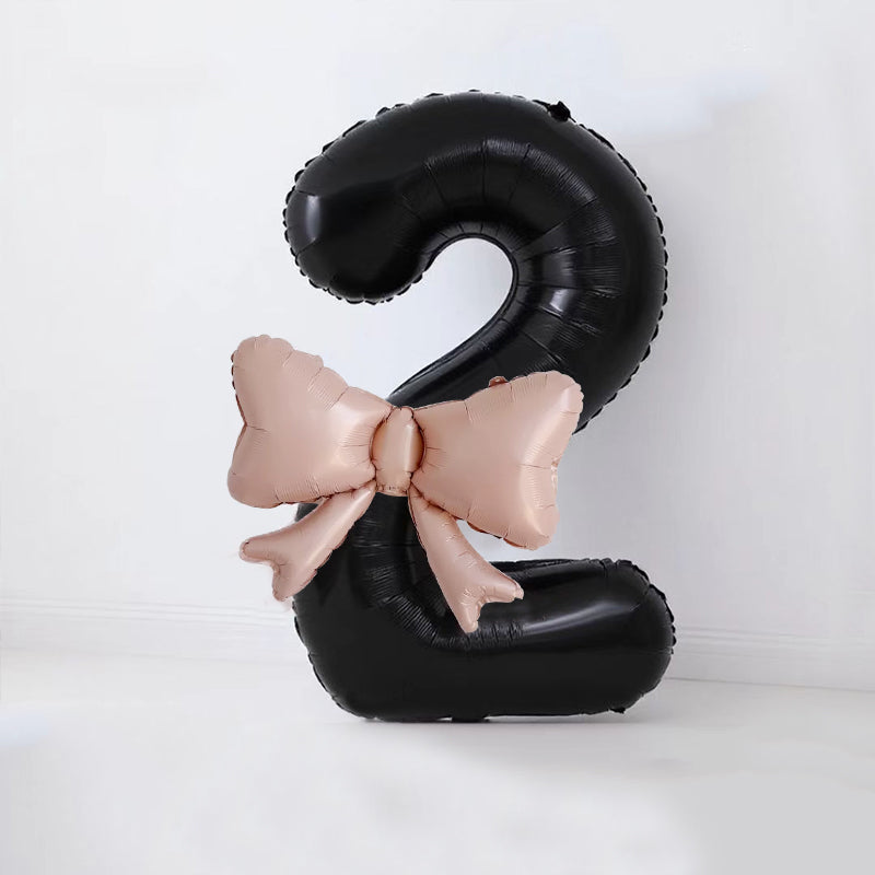 40" Large Foil Number Balloons With Bow Balloon - Number 2 Black