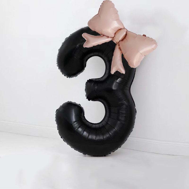 40" Large Foil Number Balloons With Bow Balloon - Number 3 Black
