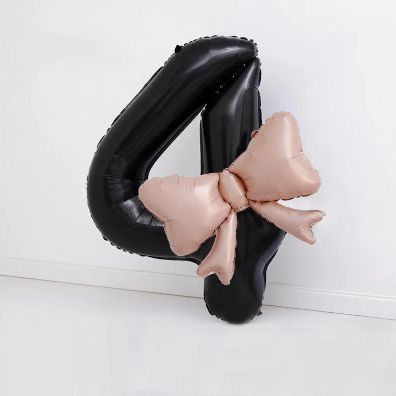40" Large Foil Number Balloons With Bow Balloon - Number 4 Black