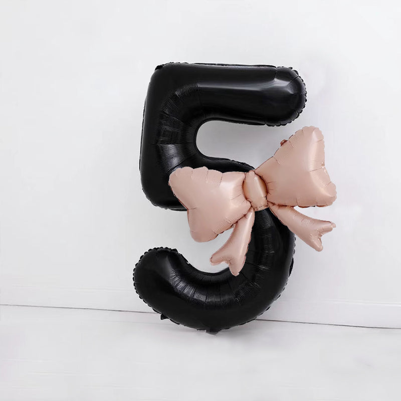 40" Large Foil Number Balloons With Bow Balloon - Number 5 Black