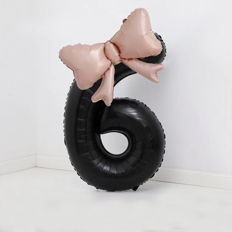 40" Large Foil Number Balloons With Bow Balloon - Number 6 Black