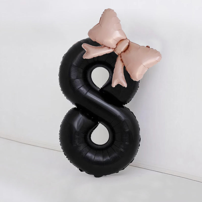 40" Large Foil Number Balloons With Bow Balloon - Number 8 Black