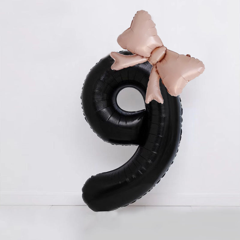 40" Large Foil Number Balloons With Bow Balloon - Number 9 Black