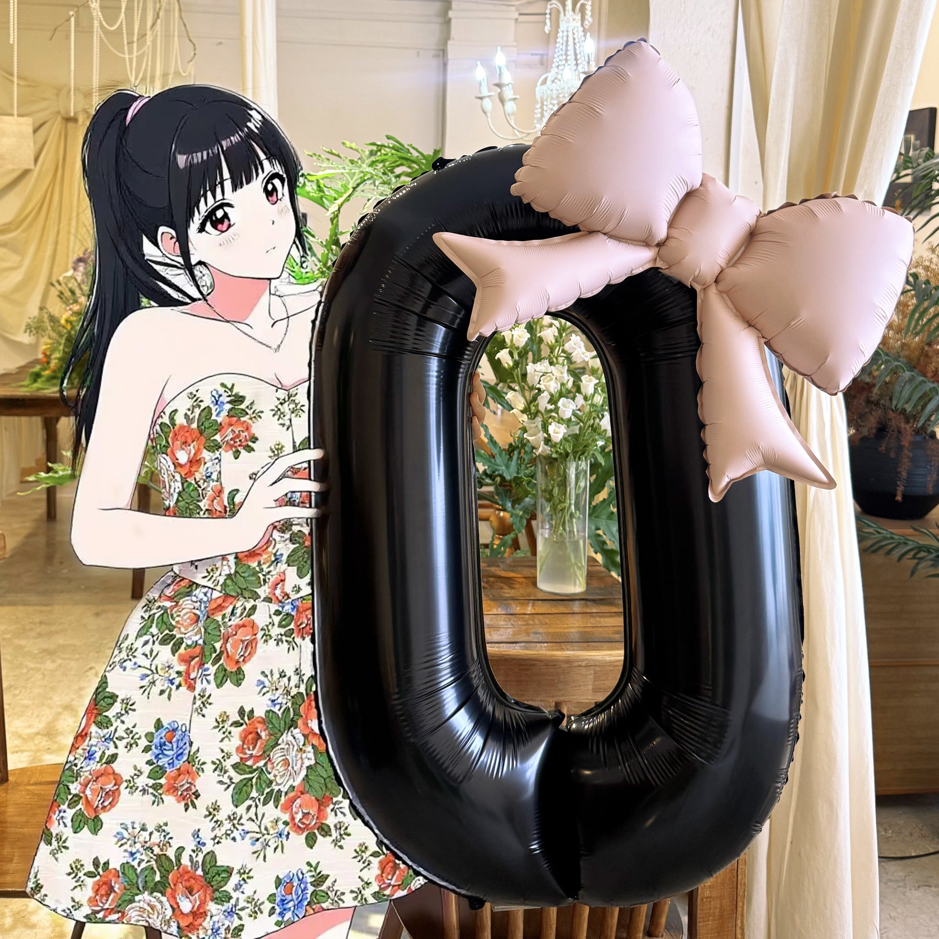 40" Large Foil Number Balloons With Bow Balloon - Number 0 Black