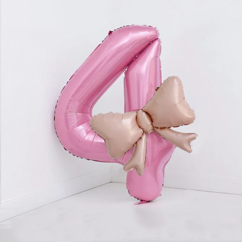 40" Large Foil Number Balloons With Bow Balloon - Number 4 Pearl Pink