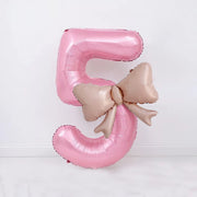 40" Large Foil Number Balloons With Bow Balloon - Number 5 Pearl Pink