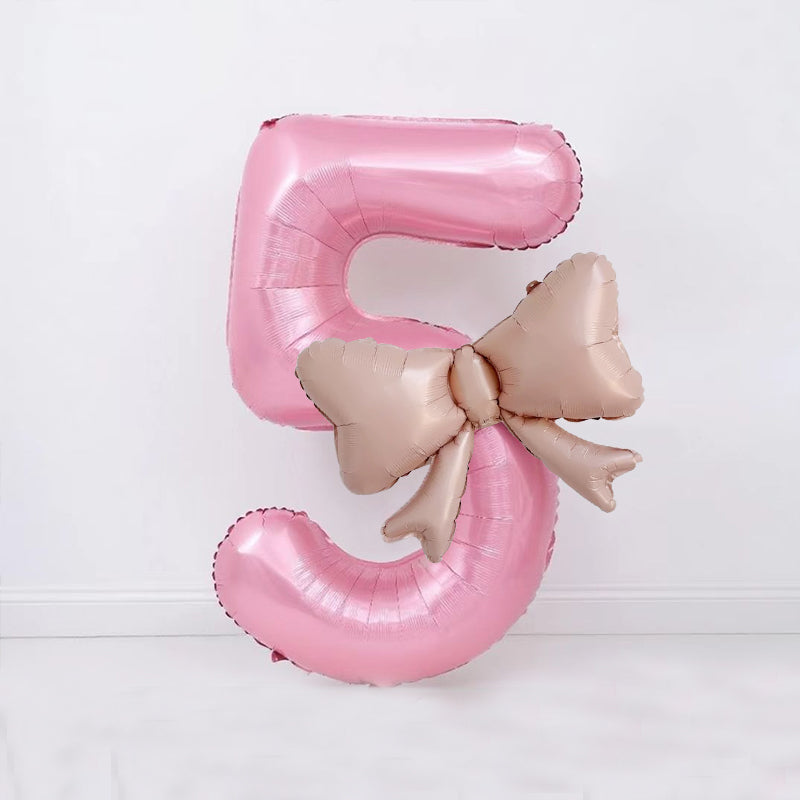 40" Large Foil Number Balloons With Bow Balloon - Number 5 Pearl Pink