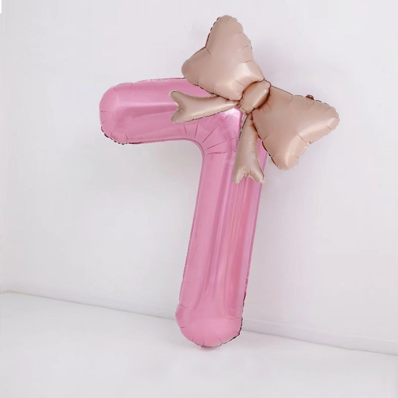 40" Large Foil Number Balloons With Bow Balloon - Number 7 Pearl Pink