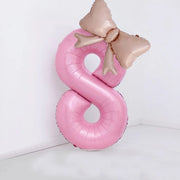 40" Large Foil Number Balloons With Bow Balloon - Number 8 Pearl Pink
