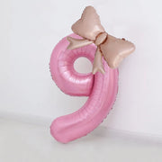 40" Large Foil Number Balloons With Bow Balloon - Number 9 Pearl Pink