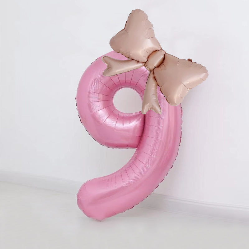 40" Large Foil Number Balloons With Bow Balloon - Number 9 Pearl Pink
