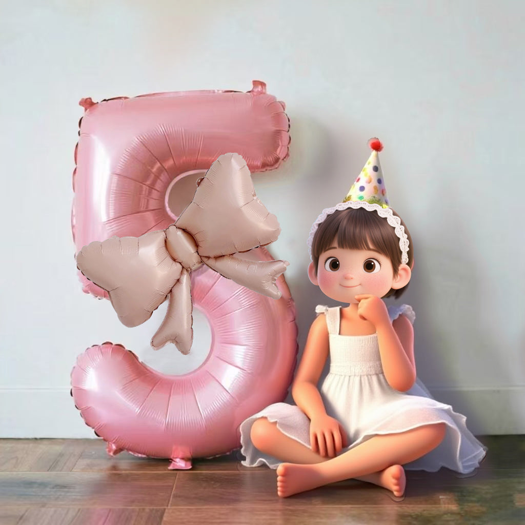 Bow Number Balloons Foil Mylar Large 40” Number 0 Pearl Pink