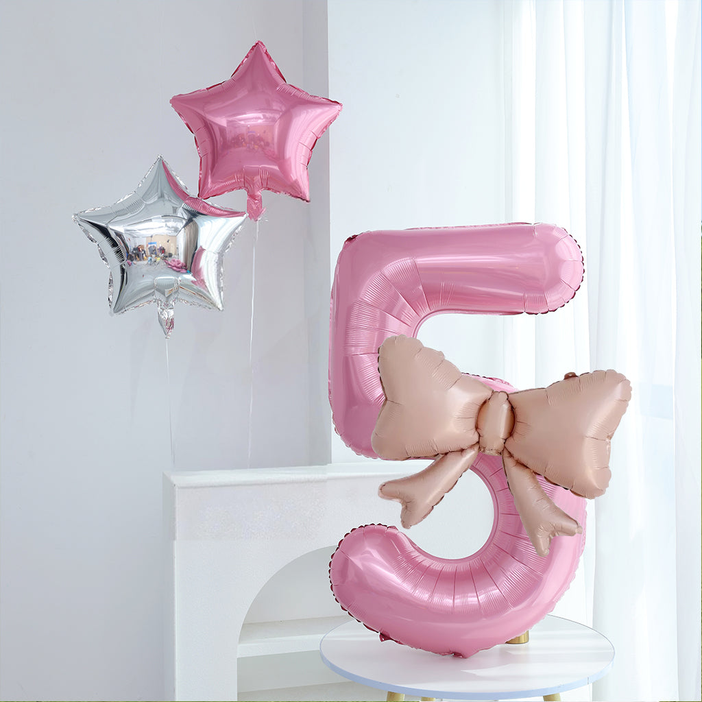 Bow Number Balloons Foil Mylar Large 40” Number 0 Pearl Pink