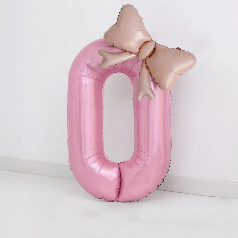 Bow Number Balloons Foil Mylar Large 40” Number 0 Pearl Pink