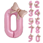 Bow Pink Number Balloon, 40 Inch Large Foil Number Balloons With Bow, Big Mylar Pink Balloons for Birthday Party Decorations Supplies