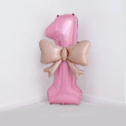40" Large Foil Number Balloons With Bow Balloon - Number 1 Pearl Pink