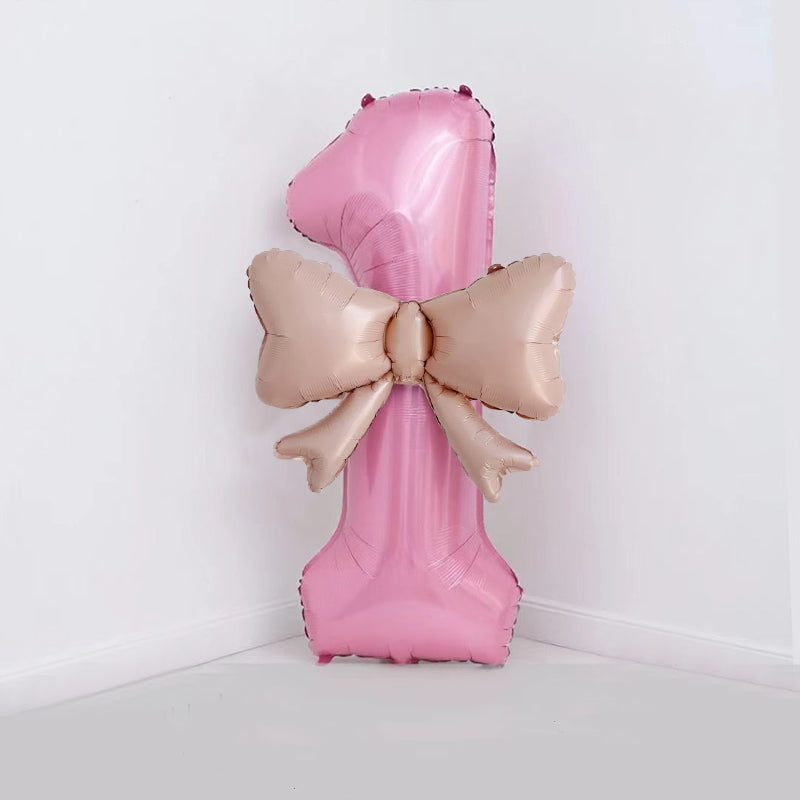 40" Large Foil Number Balloons With Bow Balloon - Number 1 Pearl Pink