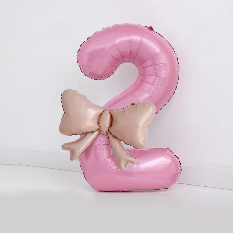 40" Large Foil Number Balloons With Bow Balloon - Number 2 Pearl Pink