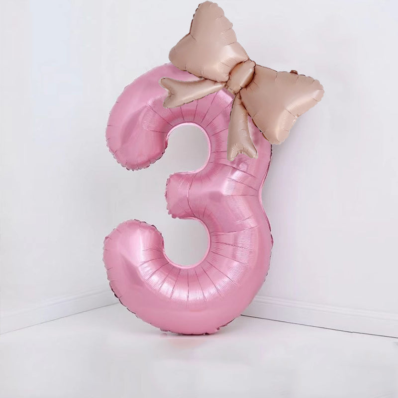 40" Large Foil Number Balloons With Bow Balloon - Number 3 Pearl Pink