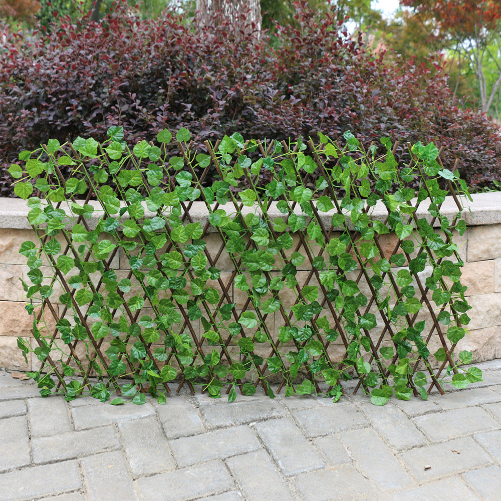Expandable Wooden Lattice Fence With Artificial Ivy Leaf Trellis Vines, Accordion Backdrop Fencing 8"x98"