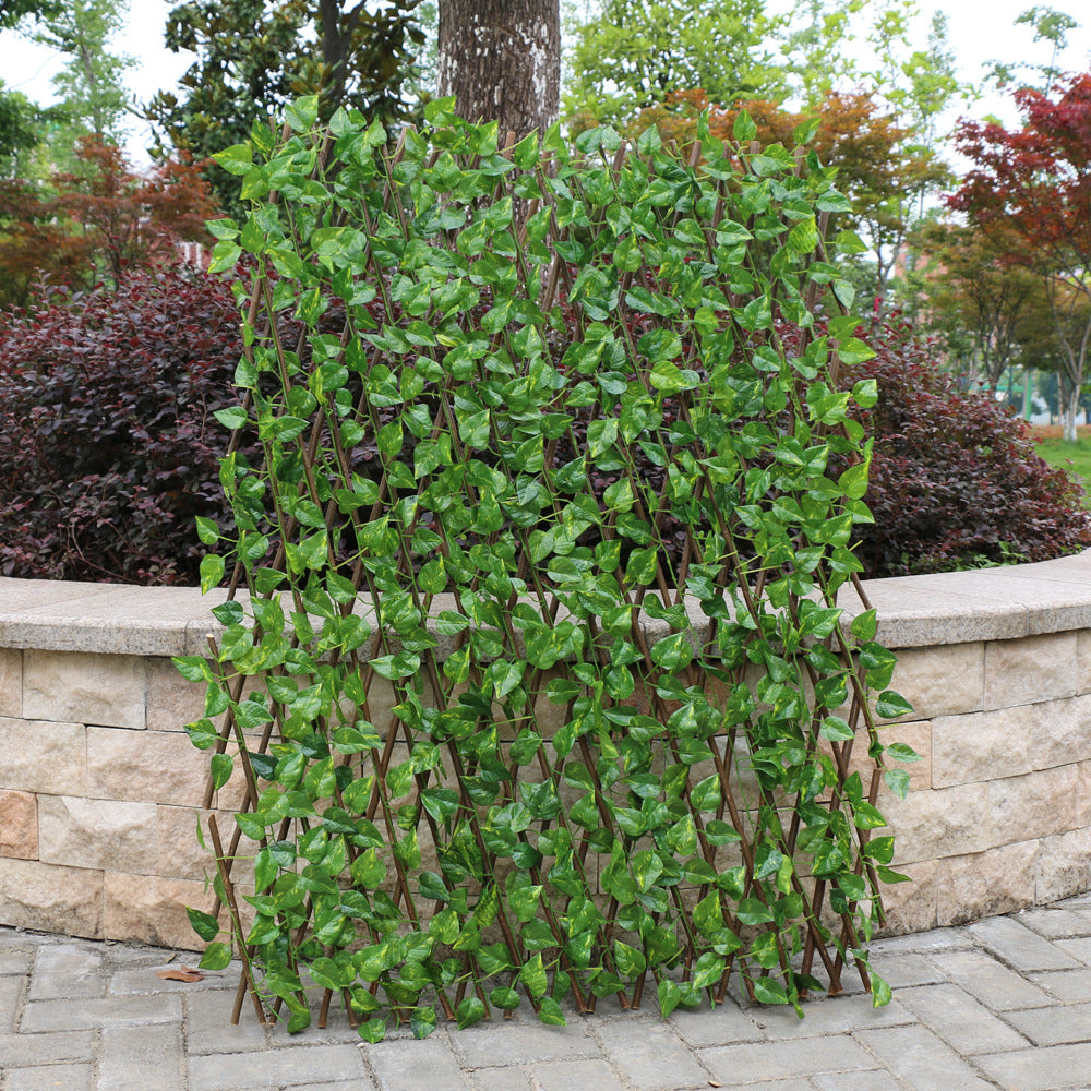 Expandable Wooden Lattice Fence With Artificial Ivy Leaf Trellis Vines, Accordion Backdrop Fencing 8"x98"