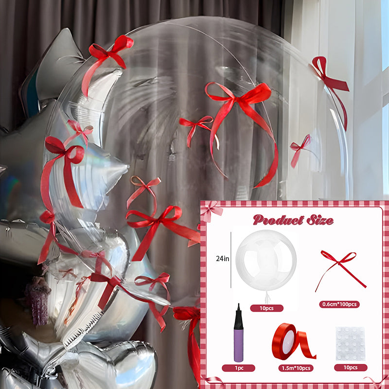 10 Sets of Mini Ribbon Bow Party Balloons, Perfect for DIY Bow-Themed Parties.