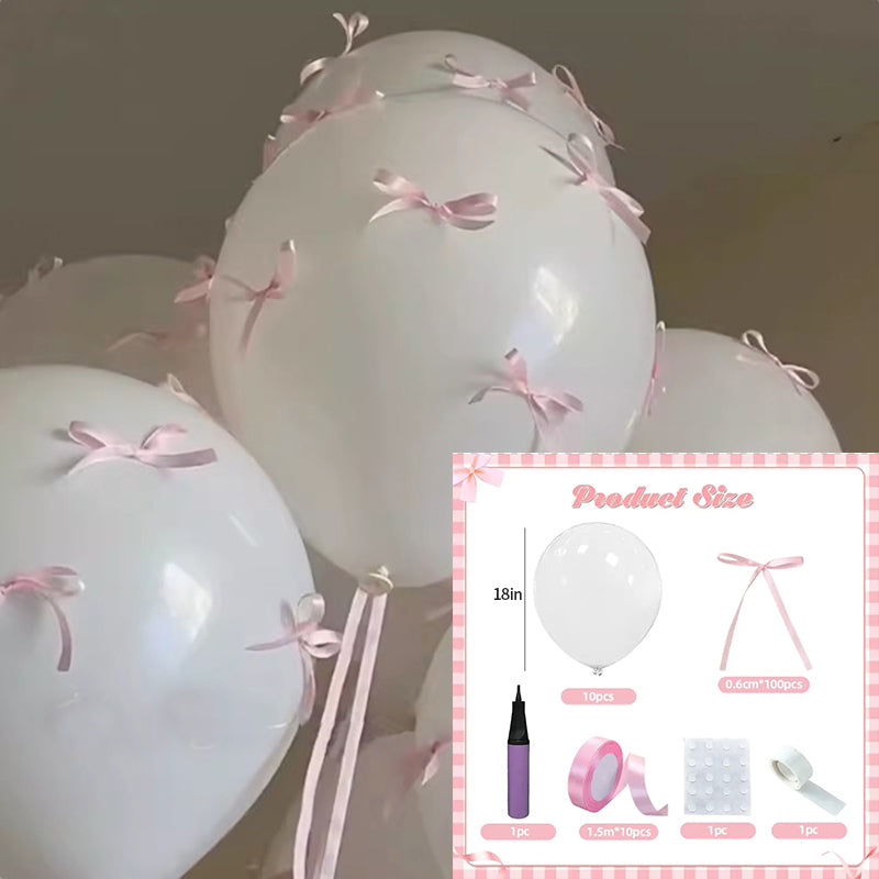 10 Sets of Mini Ribbon Bow Party Balloons, Perfect for DIY Bow-Themed Parties.