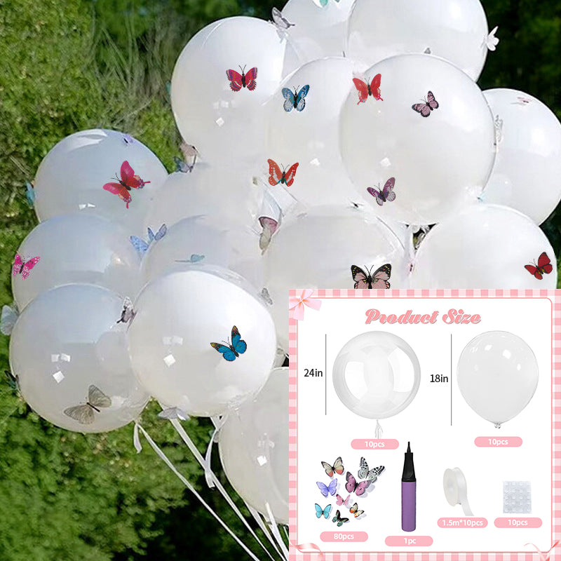 10 Sets of 3D Butterfly Double-Layer Party Balloons, Perfect for DIY Butterfly-Themed Parties.