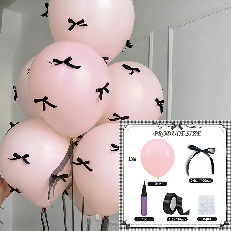 10 Sets of Mini Ribbon Bow Party Balloons, Perfect for DIY Bow-Themed Parties.