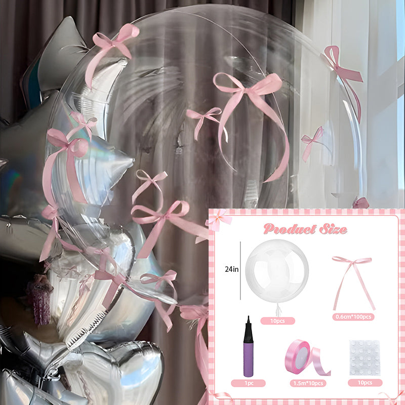 10 Sets of Mini Ribbon Bow Party Balloons, Perfect for DIY Bow-Themed Parties.