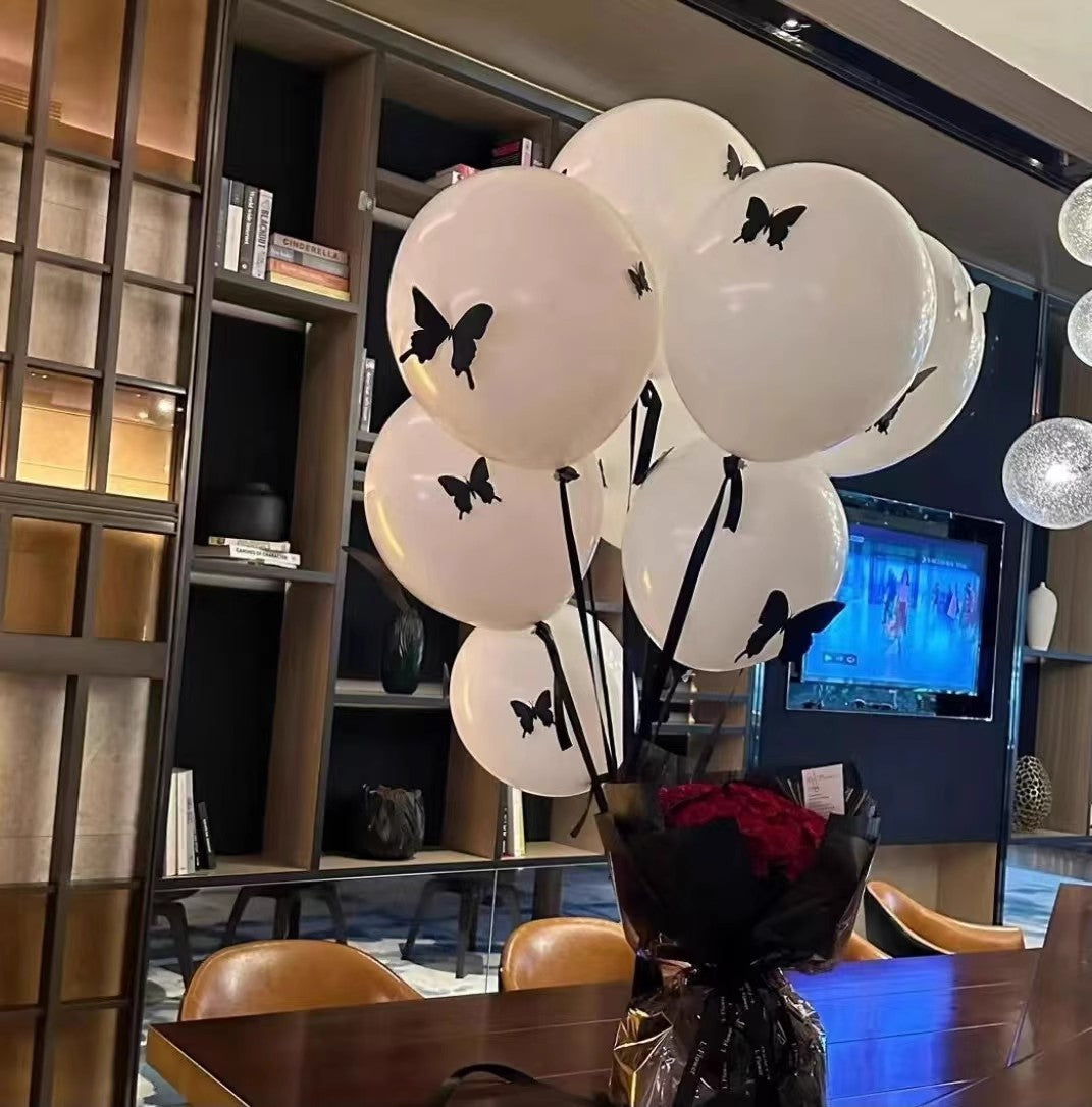 10 Sets Black Butterfly Latex Balloons 18" White