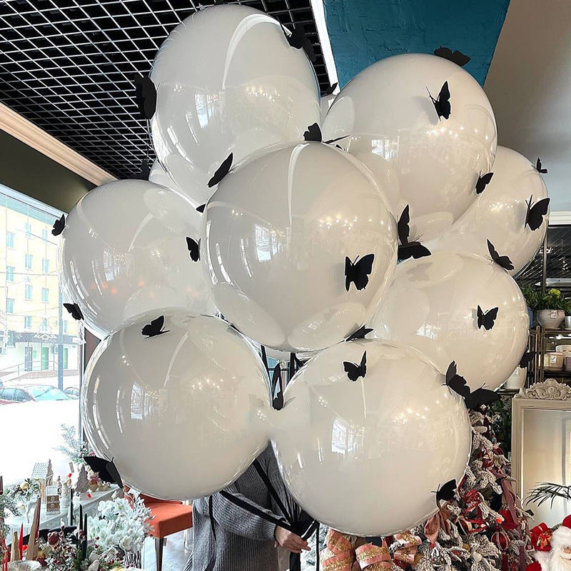 10 Sets Double-layer Black Butterfly Clear Bobo Balloons 18" White